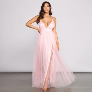 Saylor Formal Double Slit Tulle Dress - Image 1