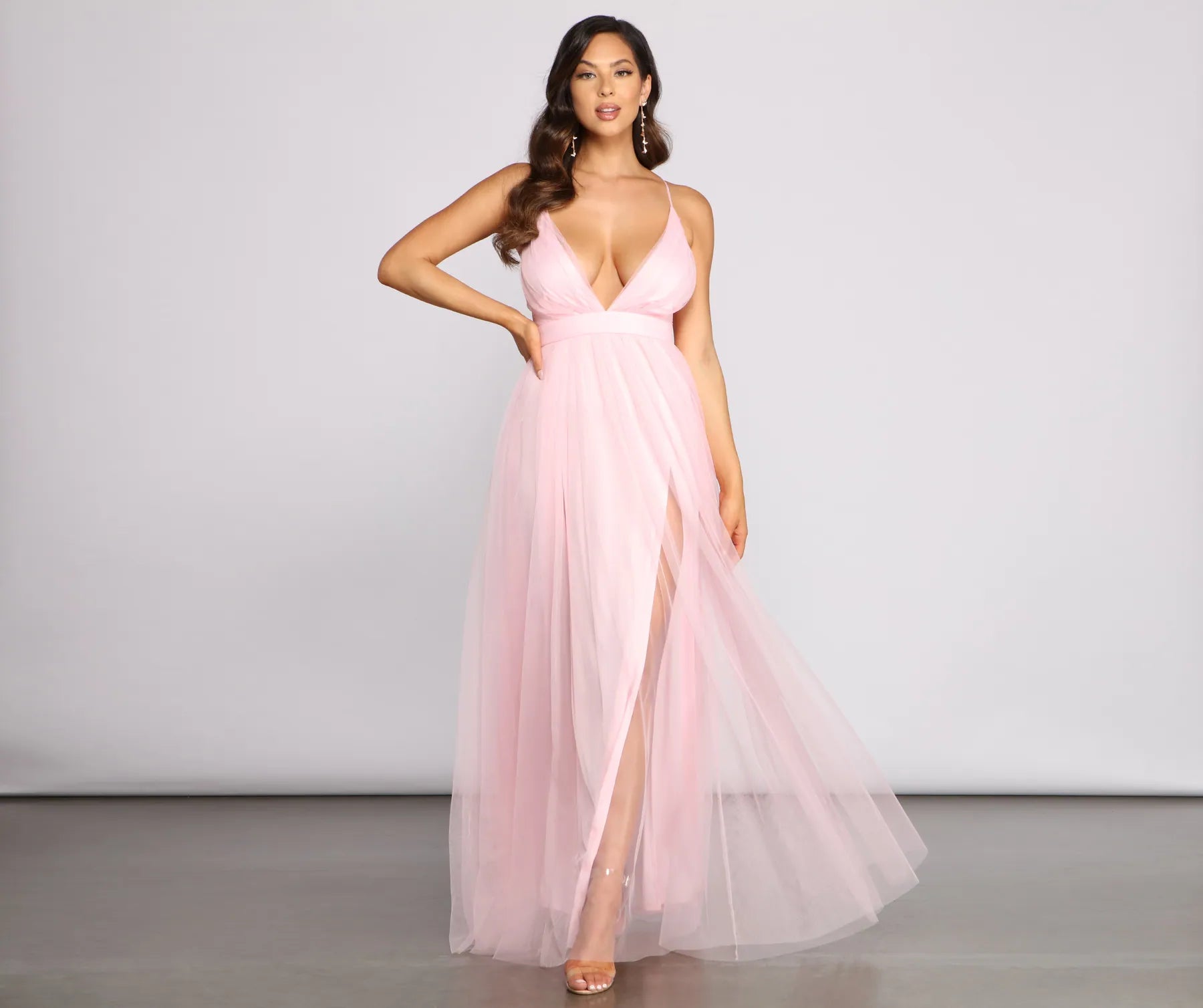 Saylor Formal Double Slit Tulle Dress - Image 1