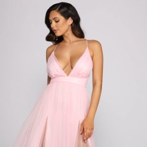 Saylor Formal Double Slit Tulle Dress - Image 4