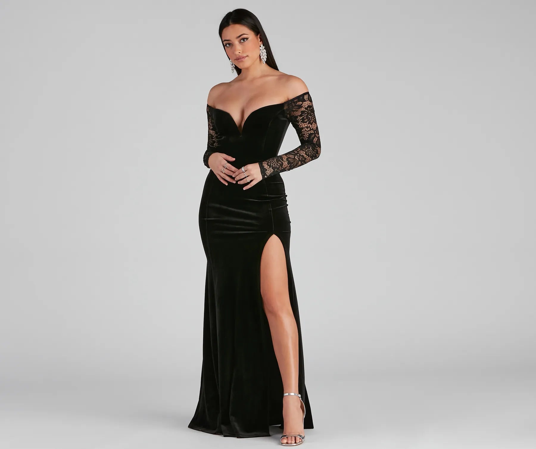 Larsa Formal Velvet And Lace Mermaid Dress - Image 1