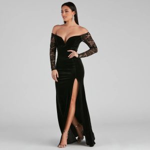 Larsa Formal Velvet And Lace Mermaid Dress - Image 3