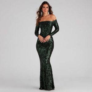 Sierra Sequin Off The Shoulder Formal Dress - Image 9