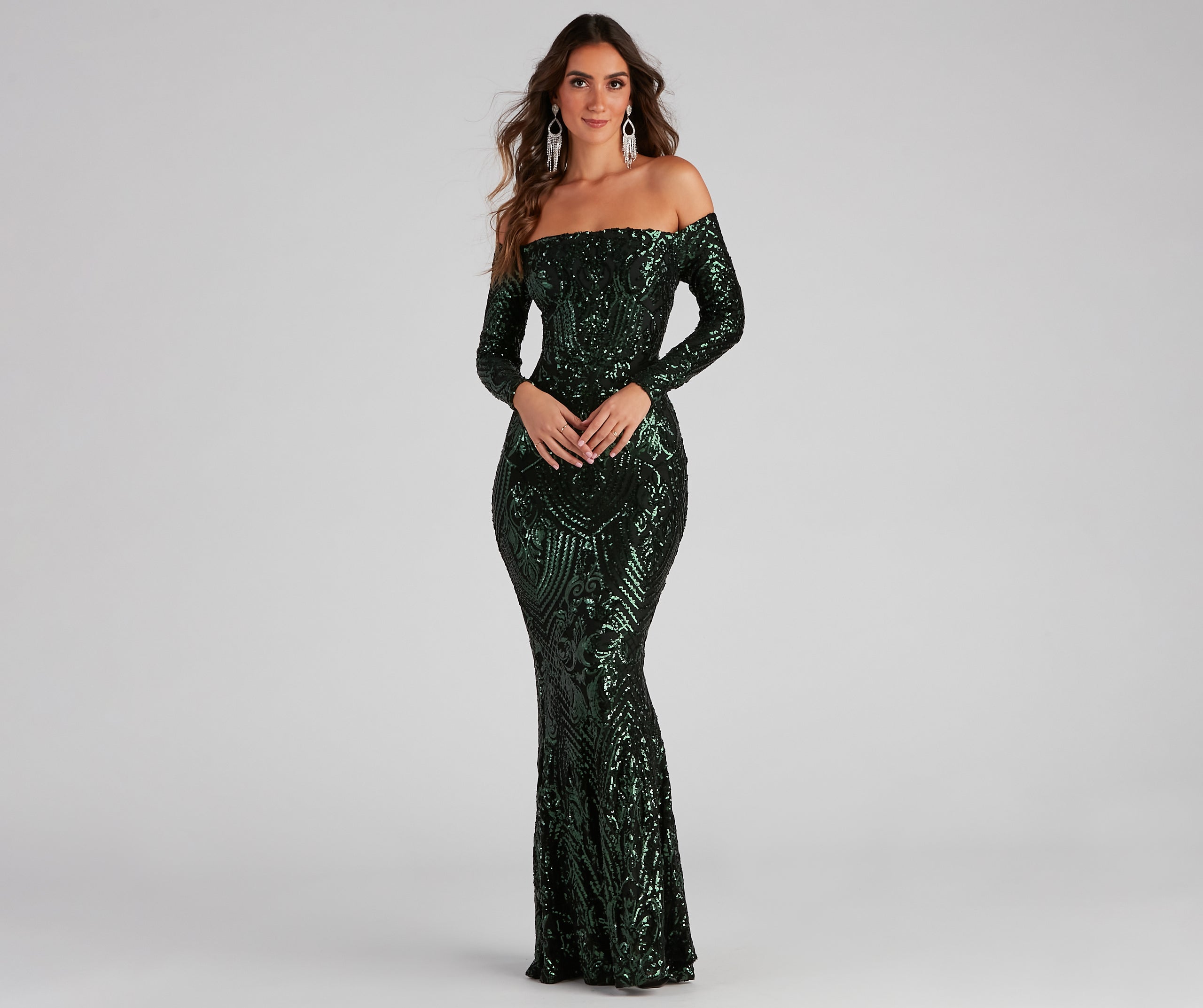 Sierra Sequin Off The Shoulder Formal Dress - Image 9