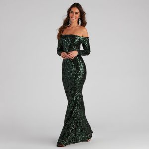 Sierra Sequin Off The Shoulder Formal Dress - Image 11
