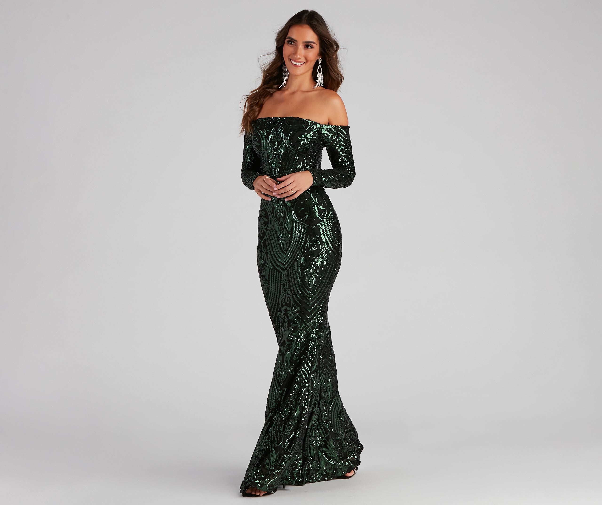 Sierra Sequin Off The Shoulder Formal Dress - Image 11