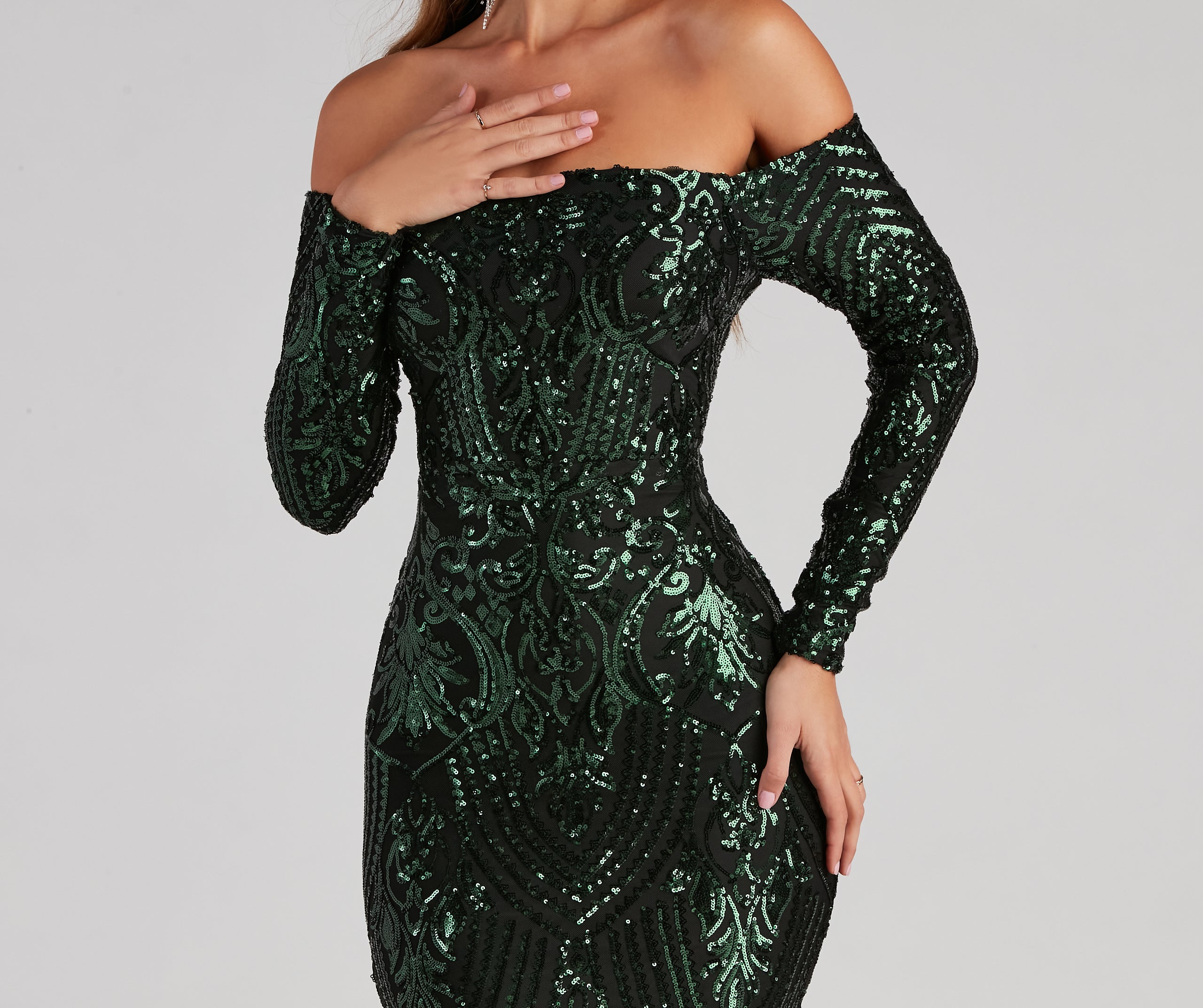 Sierra Sequin Off The Shoulder Formal Dress - Image 12