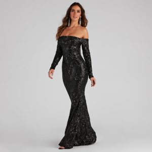 Sierra Sequin Off The Shoulder Formal Dress - Image 5