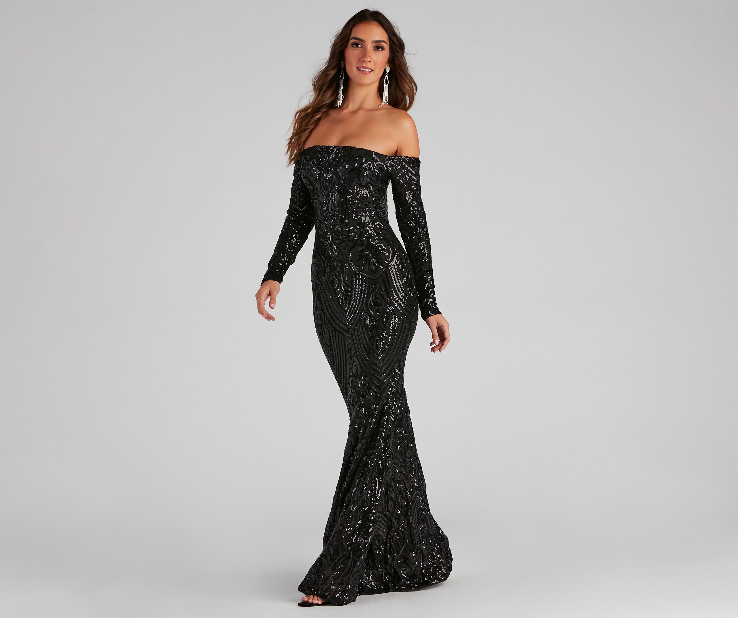 Sierra Sequin Off The Shoulder Formal Dress - Image 5