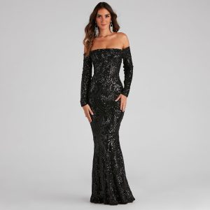 Sierra Sequin Off The Shoulder Formal Dress - Image 7
