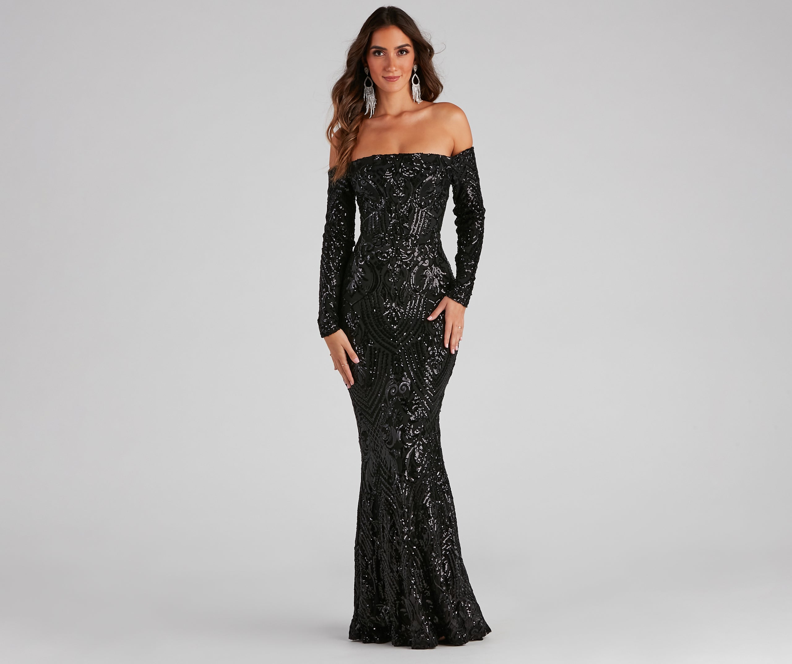 Sierra Sequin Off The Shoulder Formal Dress - Image 7