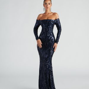 Sierra Sequin Off The Shoulder Formal Dress - Image 13