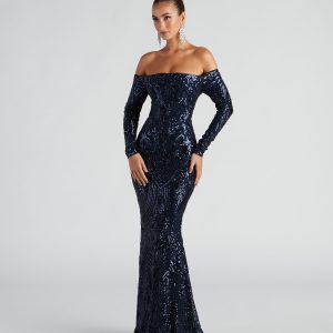 Sierra Sequin Off The Shoulder Formal Dress - Image 14