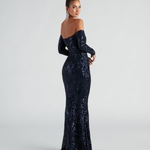 Sierra Sequin Off The Shoulder Formal Dress - Image 15
