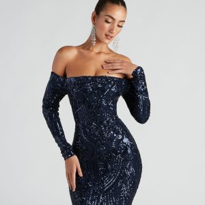 Sierra Sequin Off The Shoulder Formal Dress - Image 16