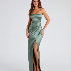 Mayra Formal Satin Slit Long Dress - Image 5