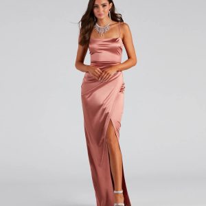 Mayra Formal Satin Slit Long Dress - Image 13