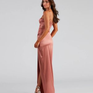 Mayra Formal Satin Slit Long Dress - Image 14