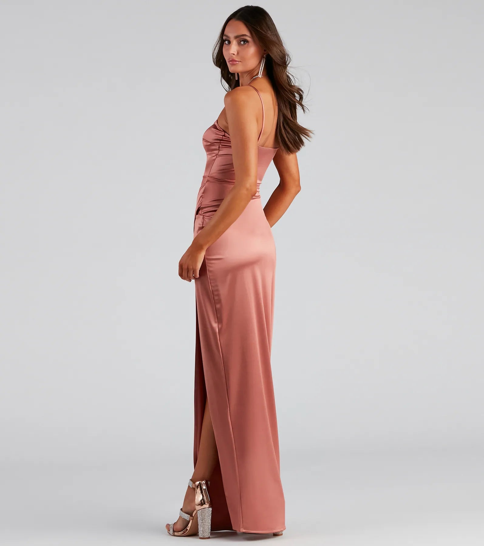 Mayra Formal Satin Slit Long Dress - Image 14