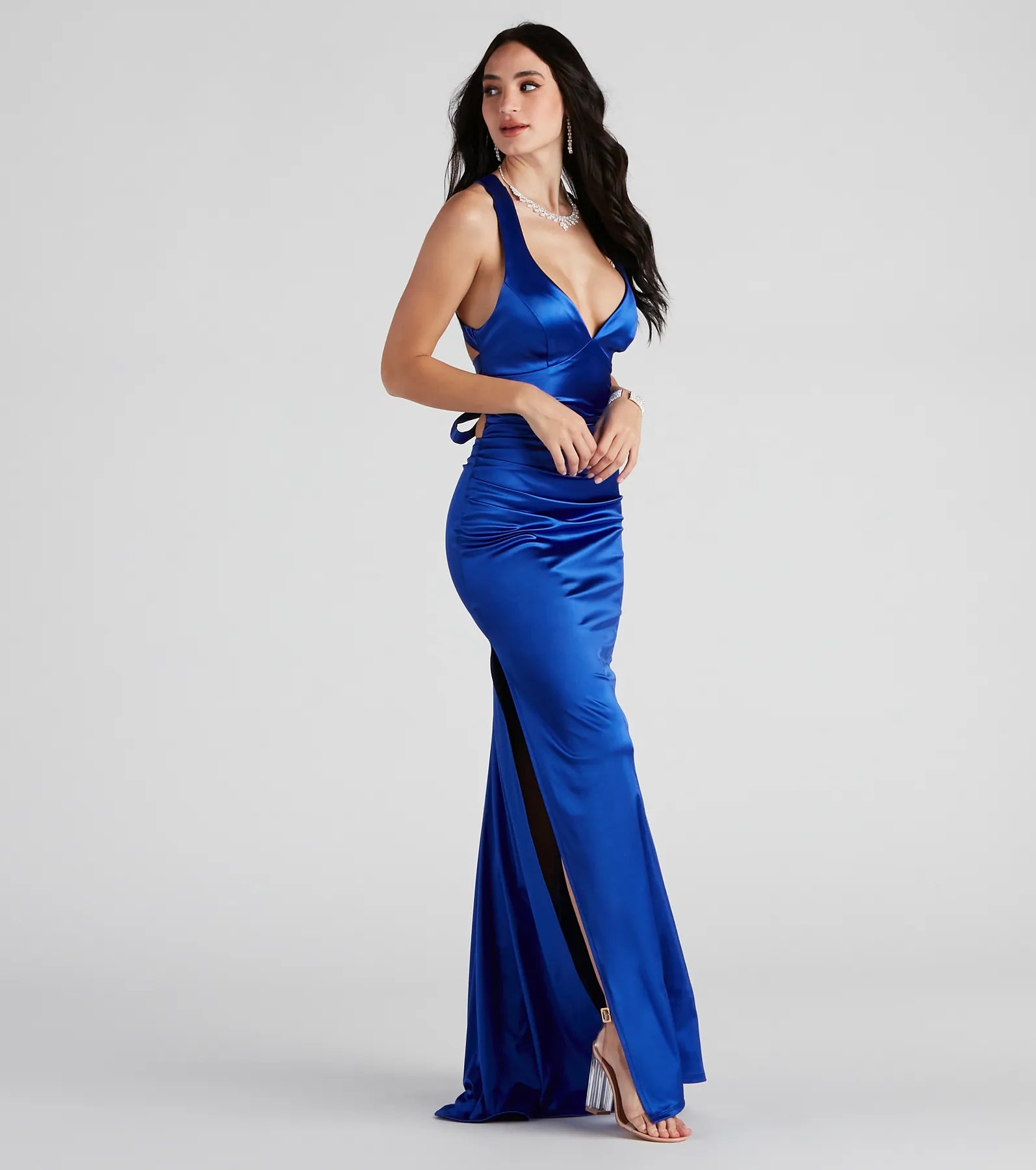 Sam Formal Satin Open Back Dress - Image 7