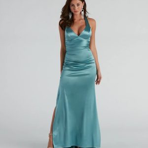 Sam Formal Satin Open Back Dress - Image 12