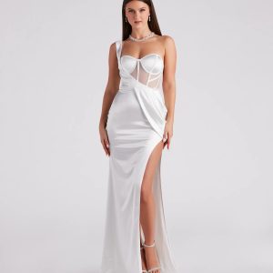 Lo Formal One-Shoulder Satin Corset Dress - Image 21