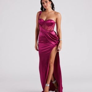 Lo Formal One-Shoulder Satin Corset Dress - Image 11
