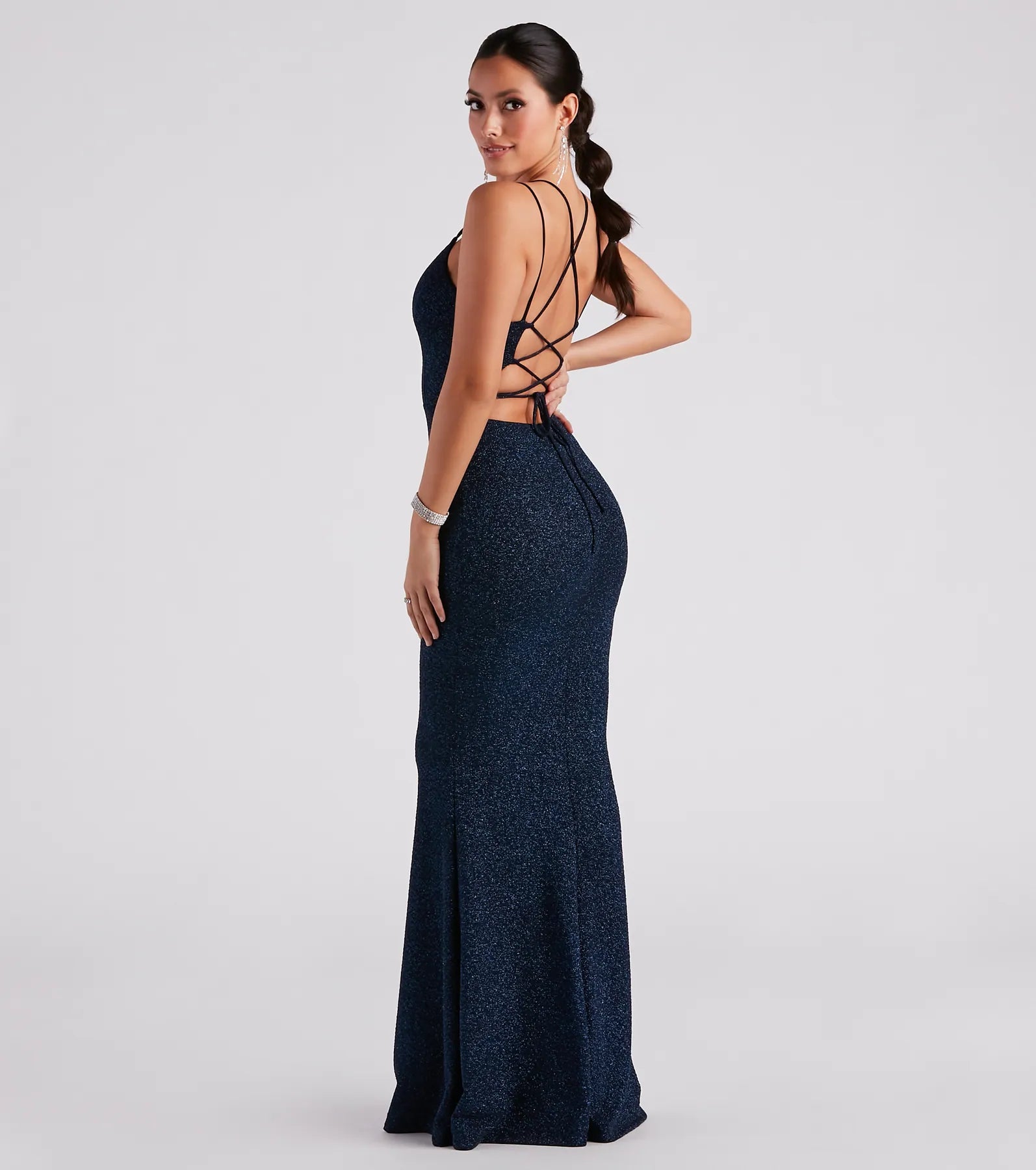 Rachel Formal Glitter Lace-Up Dress - Image 14