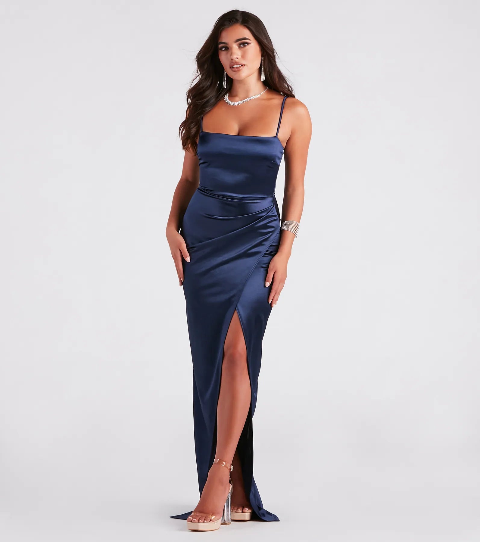 Mayra Formal Satin Slit Long Dress - Image 27