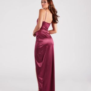 Mayra Formal Satin Slit Long Dress - Image 34