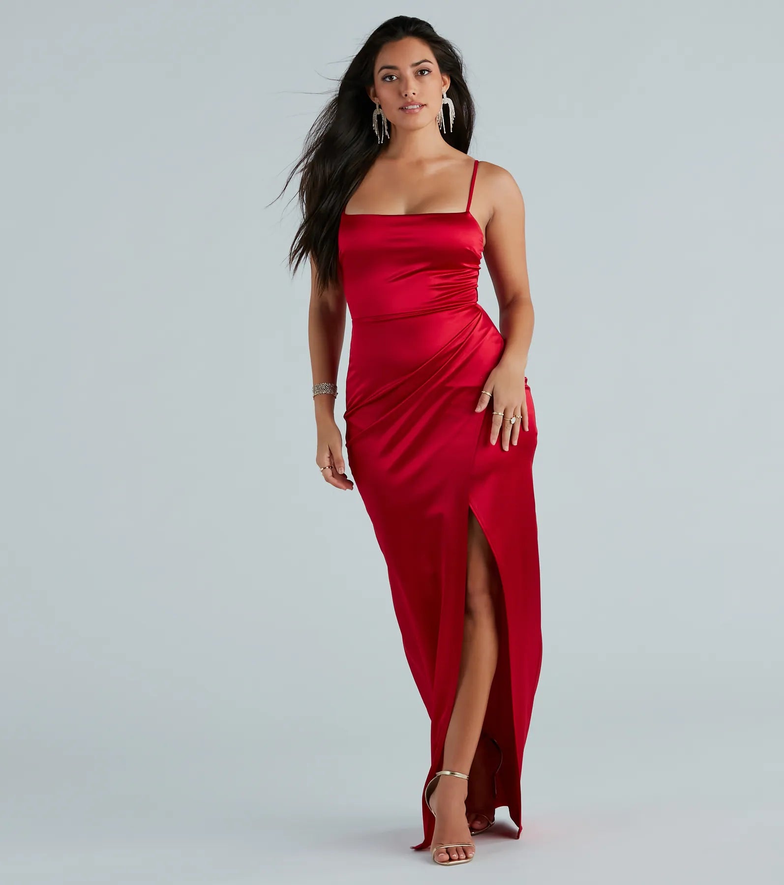 Mayra Formal Satin Slit Long Dress - Image 9