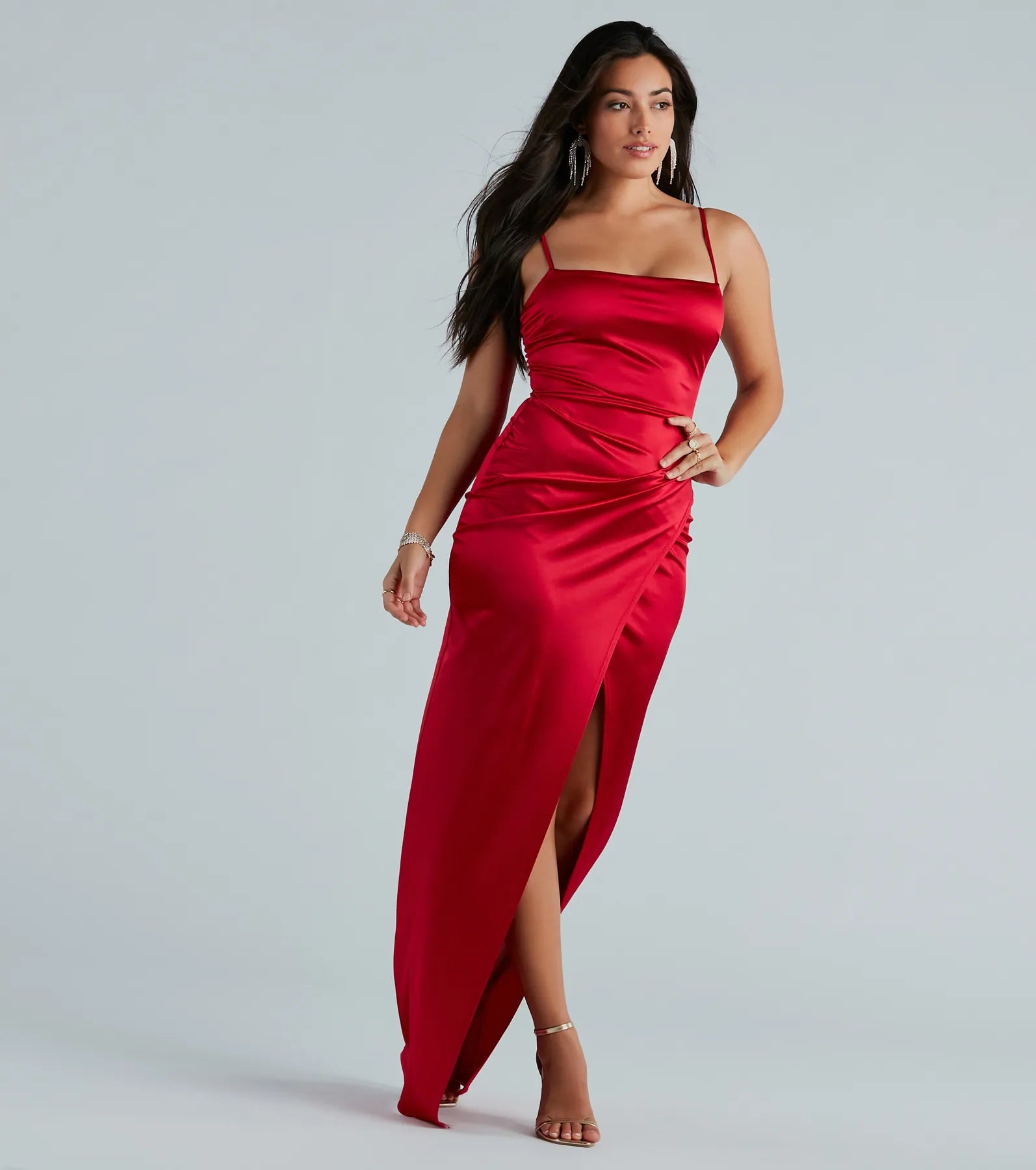 Mayra Formal Satin Slit Long Dress - Image 11