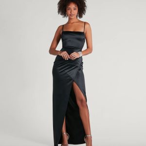 Mayra Formal Satin Slit Long Dress - Image 37