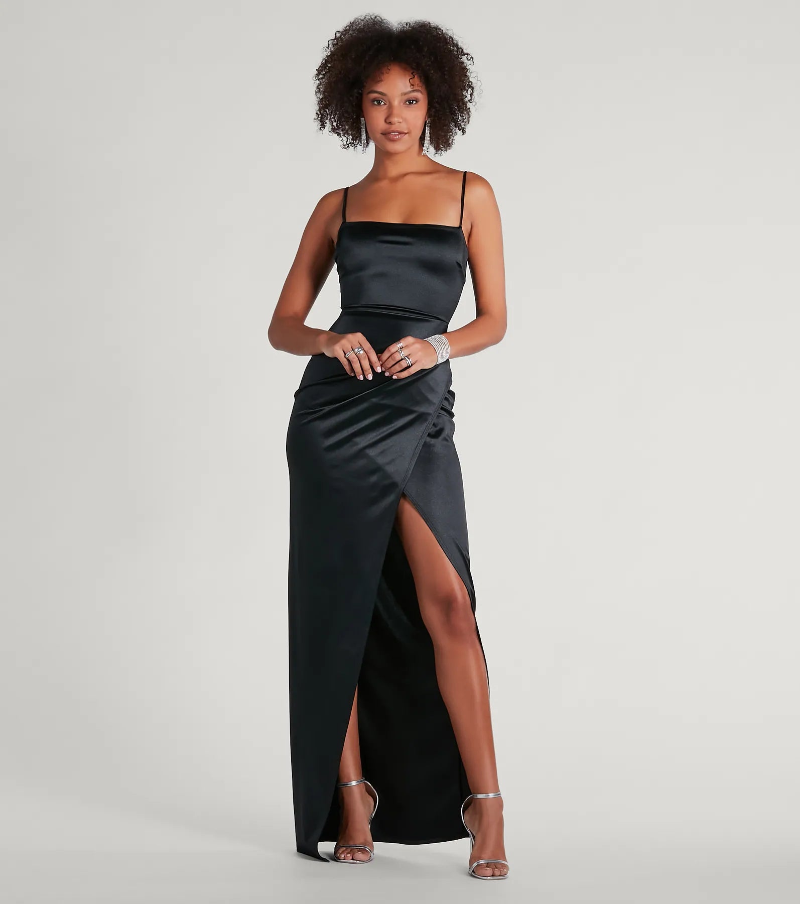 Mayra Formal Satin Slit Long Dress - Image 37
