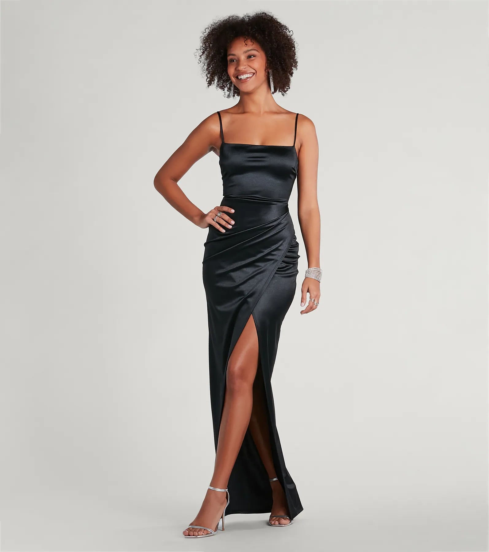 Mayra Formal Satin Slit Long Dress - Image 39