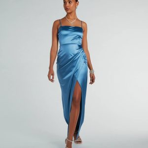 Mayra Formal Satin Slit Long Dress - Image 45
