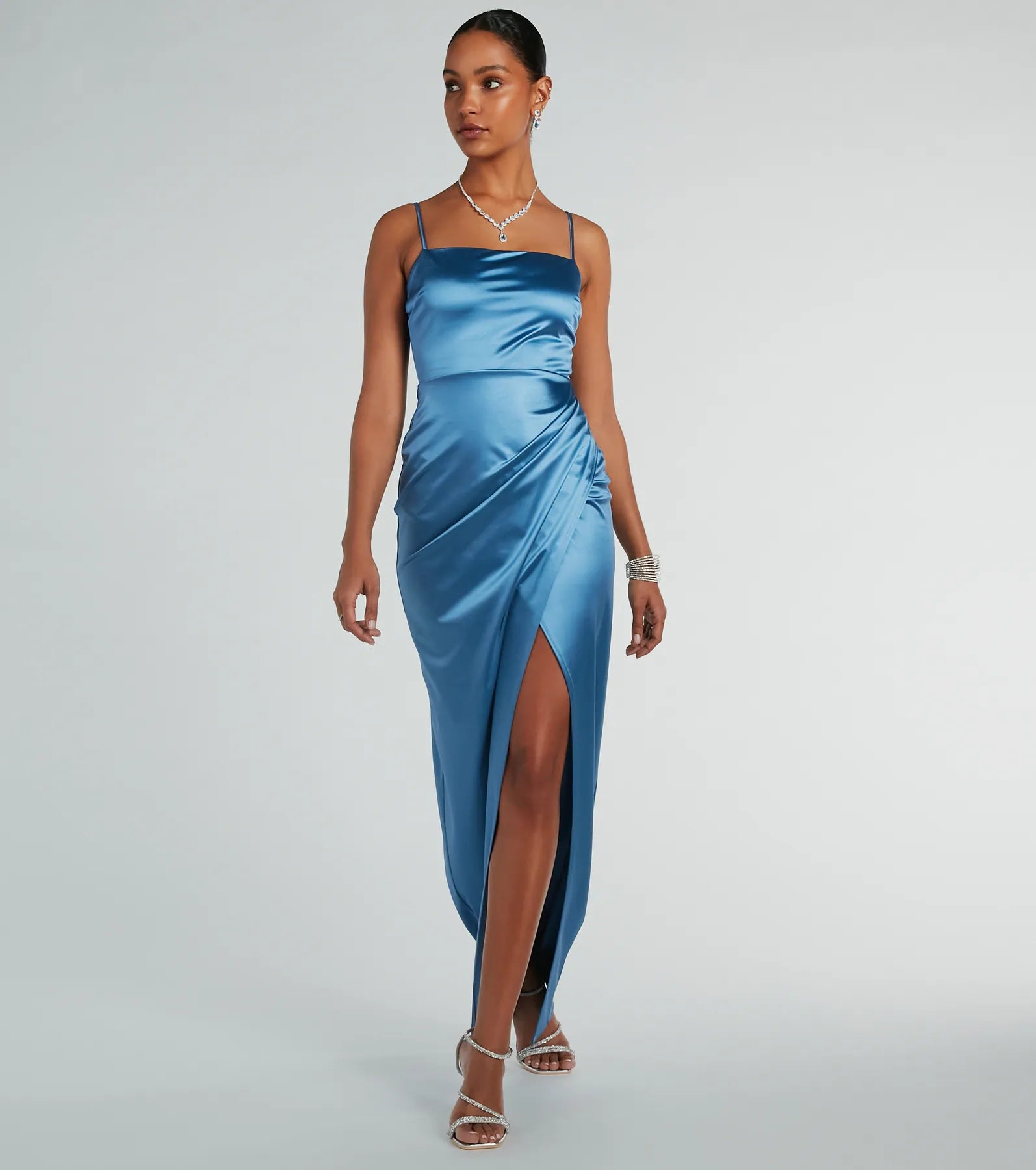 Mayra Formal Satin Slit Long Dress - Image 45