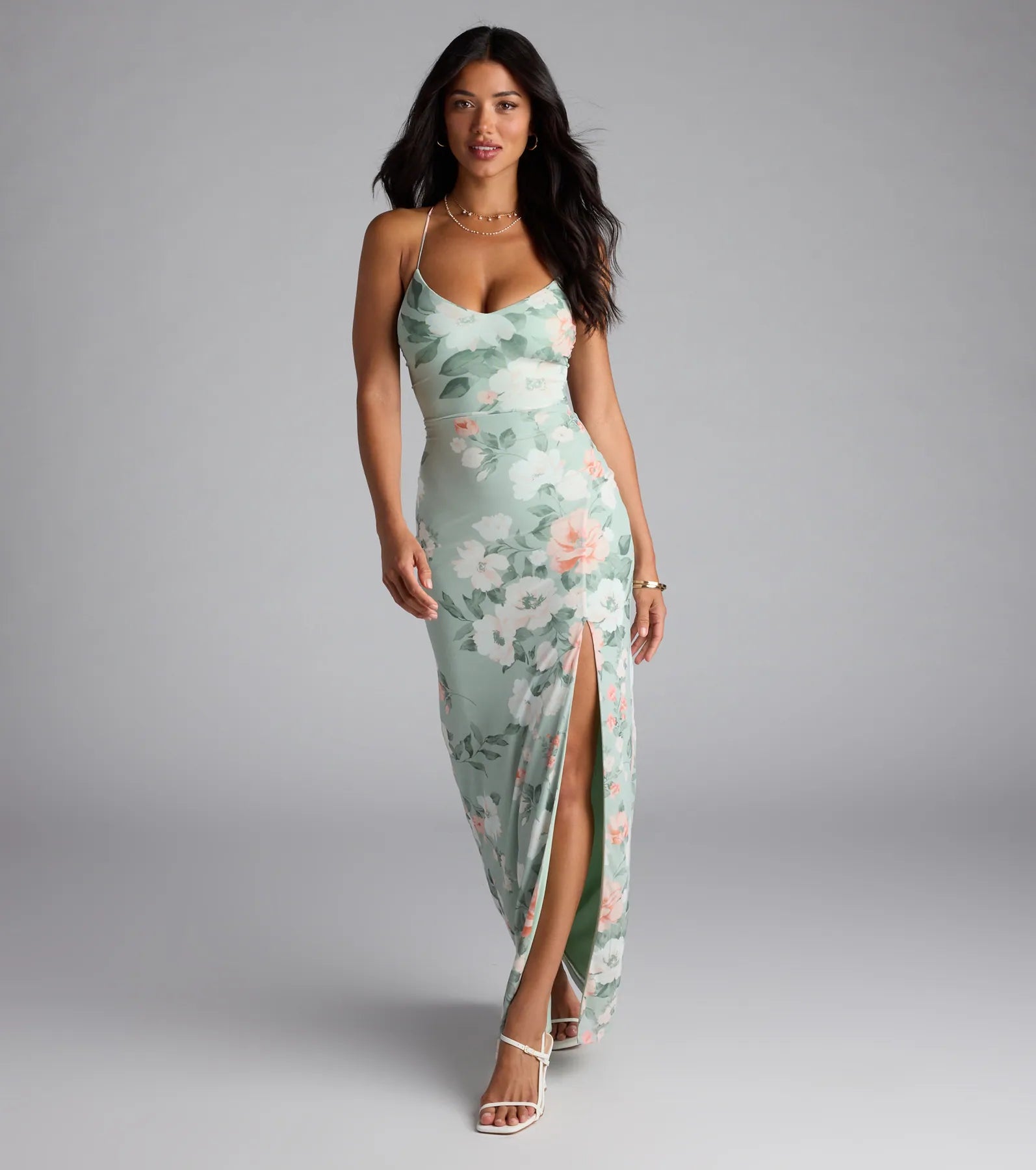 Laced-Up Masterpiece Floral Slit Maxi Dress - Image 1