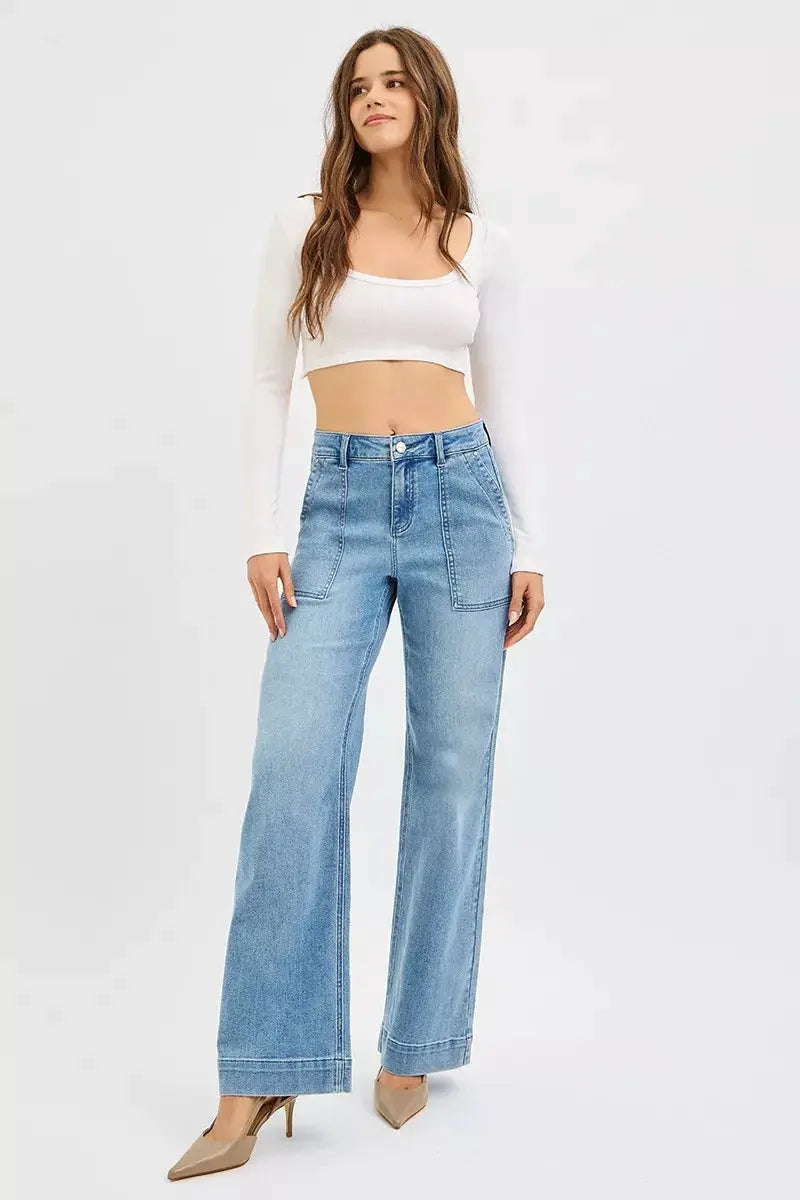 RISEN Full Size High Rise Straight Leg Jeans with Front Pockets Plus Size - Image 6