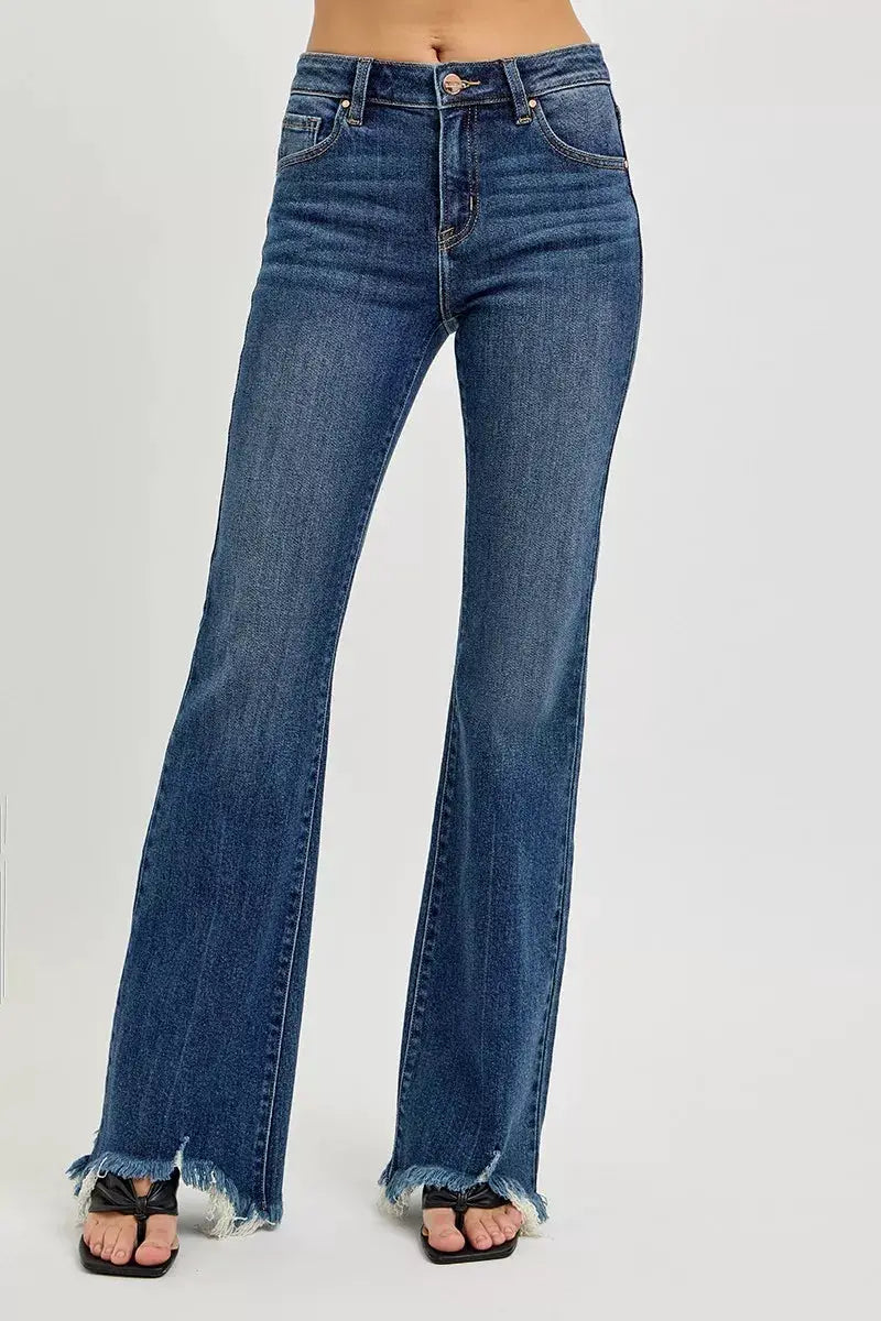 RISEN Full Size Mid Rise Flare Frayed Hem Jeans Plus Size - Image 1