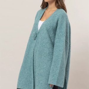 HYFVE Front Rosette Longline Slit Sweater Cardigan - Image 3