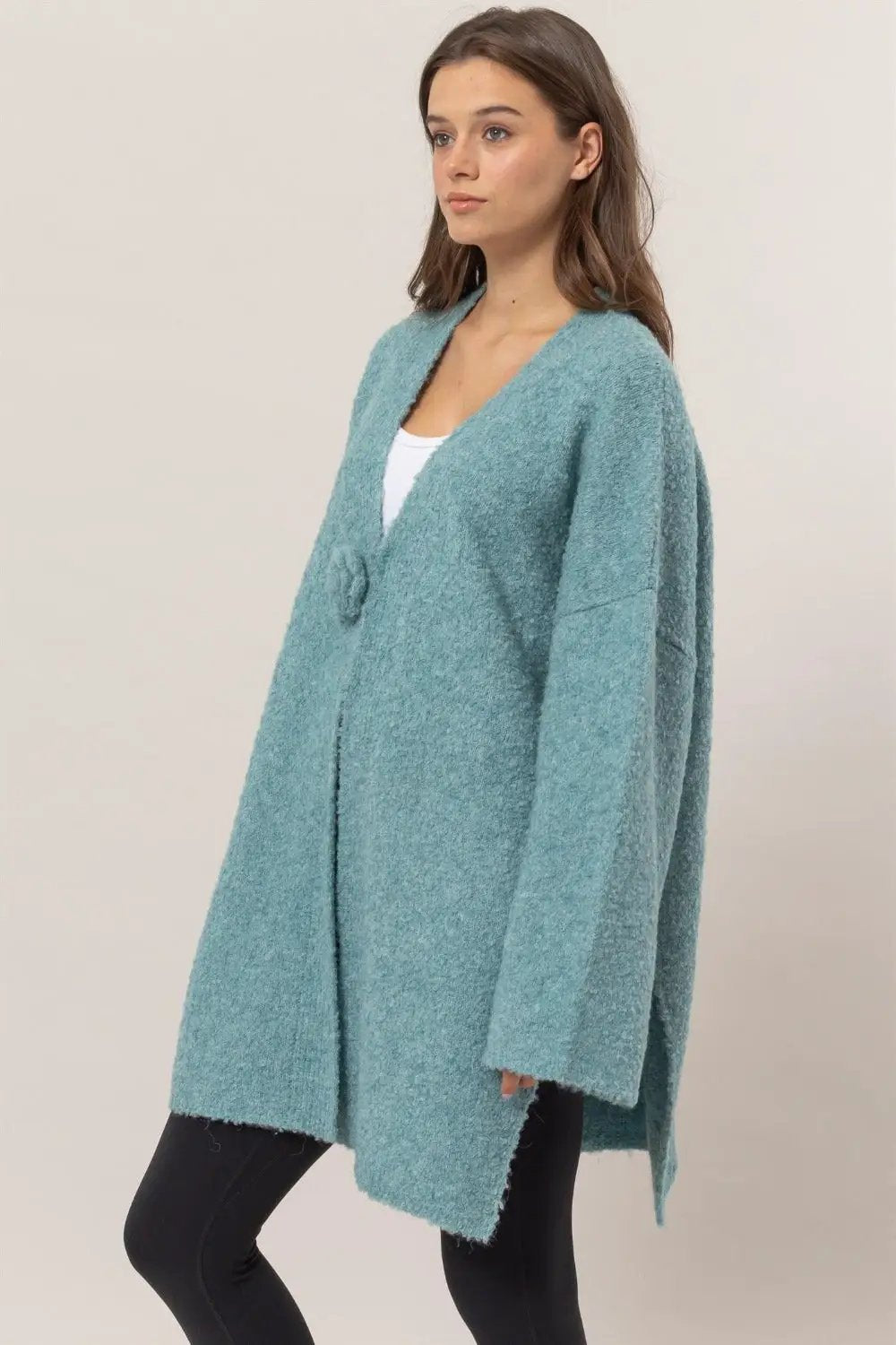 HYFVE Front Rosette Longline Slit Sweater Cardigan - Image 3