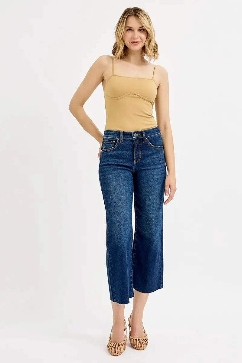 RISEN Full Size Tummy Control High Rise Crop Wide Jeans Plus Size - Image 6