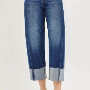 RISEN Full Size Slouchy Crop Barrel Cuffed Jeans Plus Size - Image 5