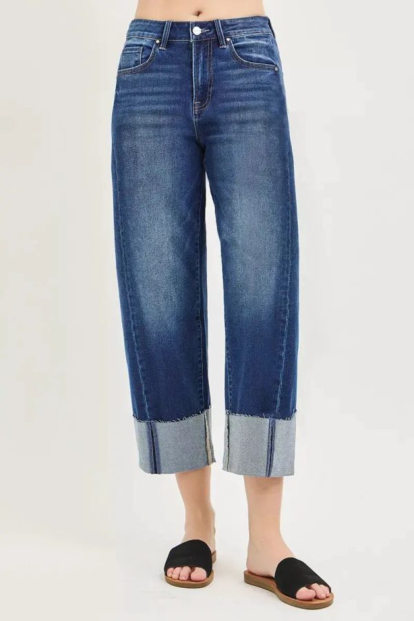 RISEN Full Size Slouchy Crop Barrel Cuffed Jeans Plus Size