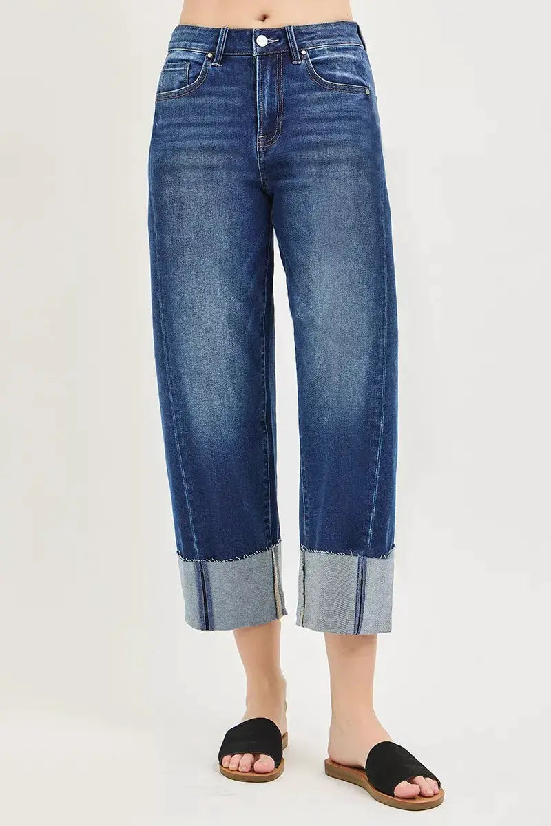 RISEN Full Size Slouchy Crop Barrel Cuffed Jeans Plus Size - Image 5