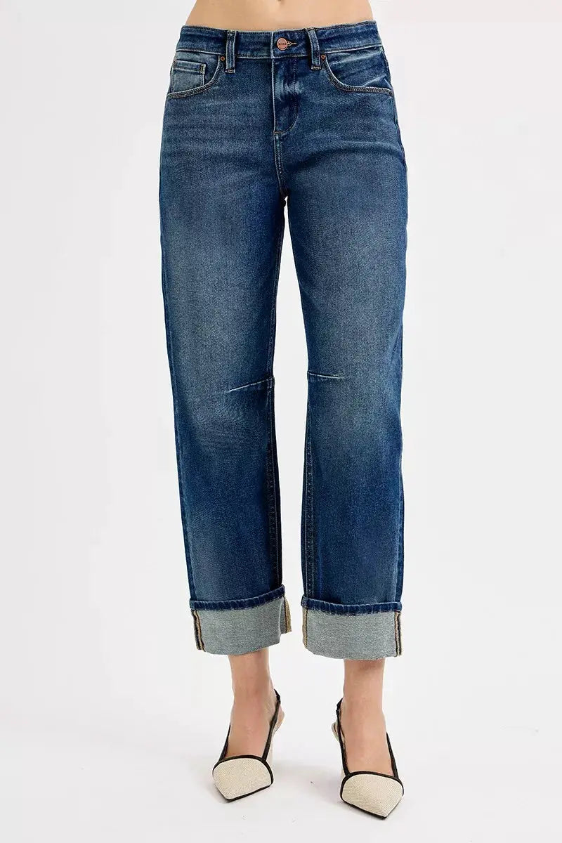 RISEN Slouchy Crop Barrel Cuffed Jeans - Image 2
