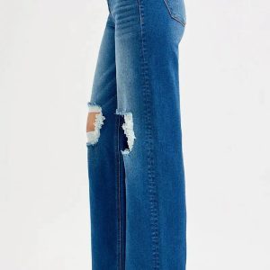 RISEN Full Size Mid Waist Fit Boyfriend Knee Distressed Jeans Plus Size - Image 4