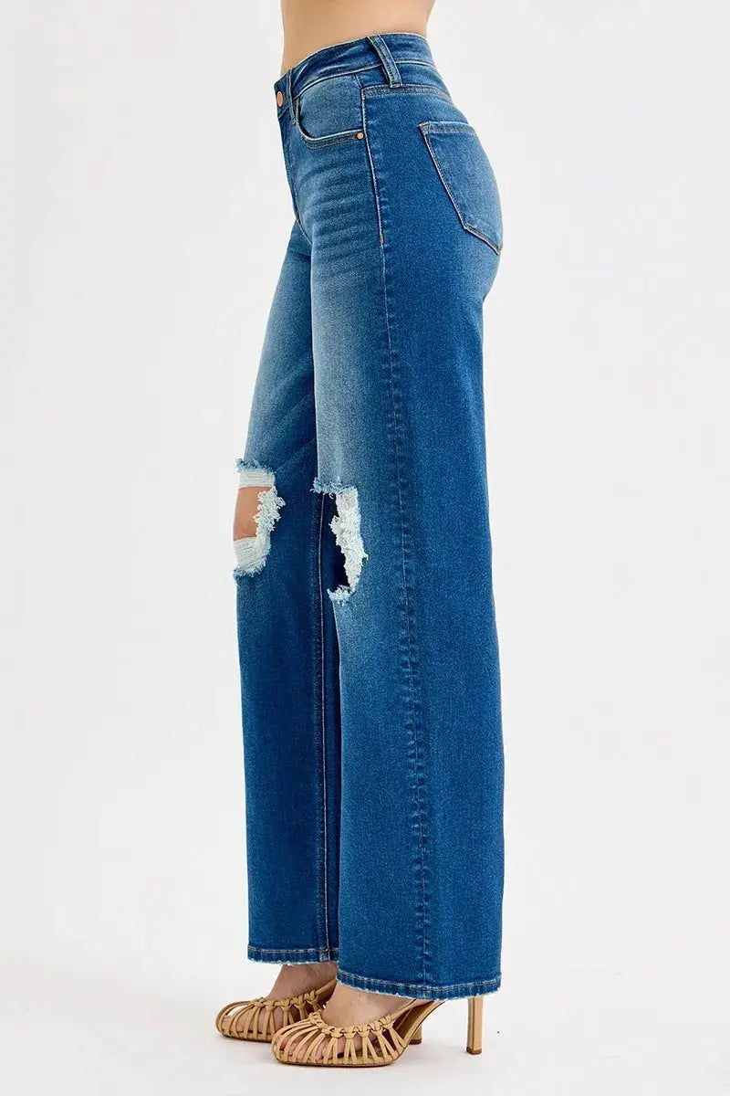 RISEN Full Size Mid Waist Fit Boyfriend Knee Distressed Jeans Plus Size - Image 4