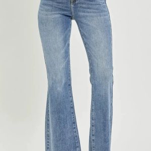 RISEN Full Size High Waist Raw Hem Flare Jeans - Image 5