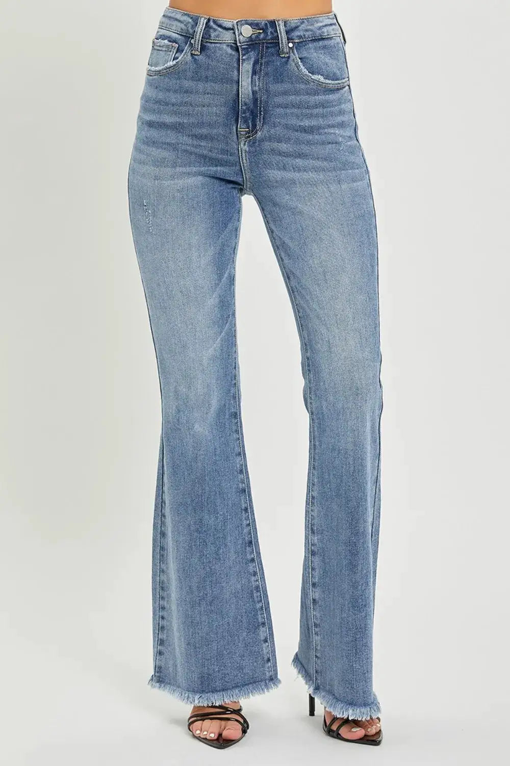 RISEN Full Size High Waist Raw Hem Flare Jeans - Image 5